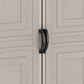 Duramax Vinyl Garage 10.5x28.5 w/ Foundation 2 Windows 15526 close up of outside door handles