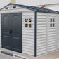 Woodside Plus 10'x8' Adobe with Foundation 30227 front angle lifestyle