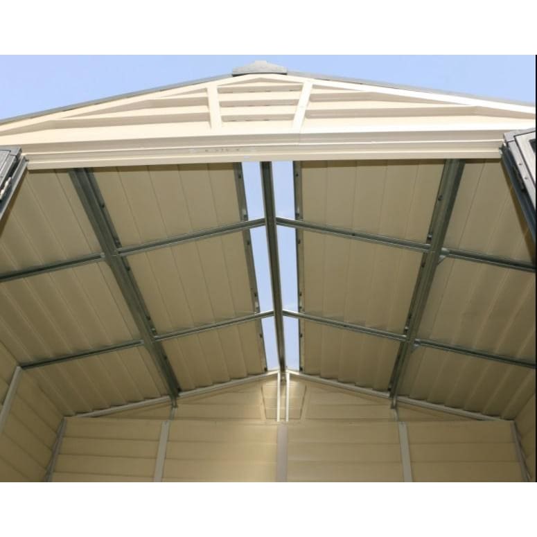 Duramax 10.5' x 8' Storemax Plus Vinyl Shed Kit with Floor 30225 interior roof support view