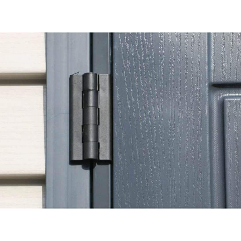 Duramax 10.5' x 8' Storemax Plus Vinyl Shed Kit with Floor 30225 exterior close up of door hinge