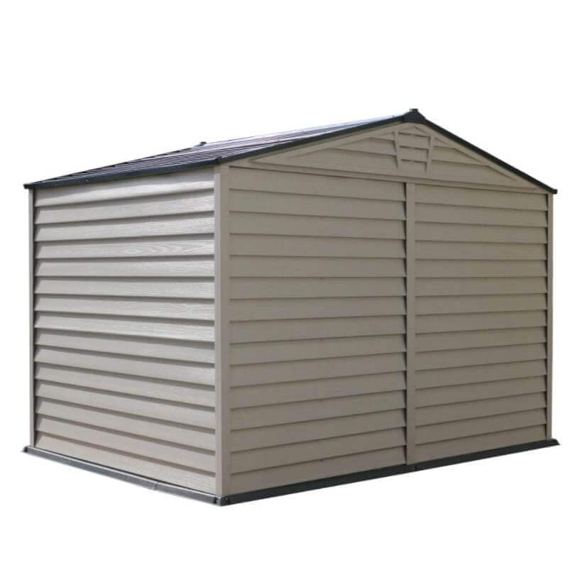 Duramax 10.5' x 8' Storemax Plus Vinyl Shed Kit with Floor 30225 rear quarter view