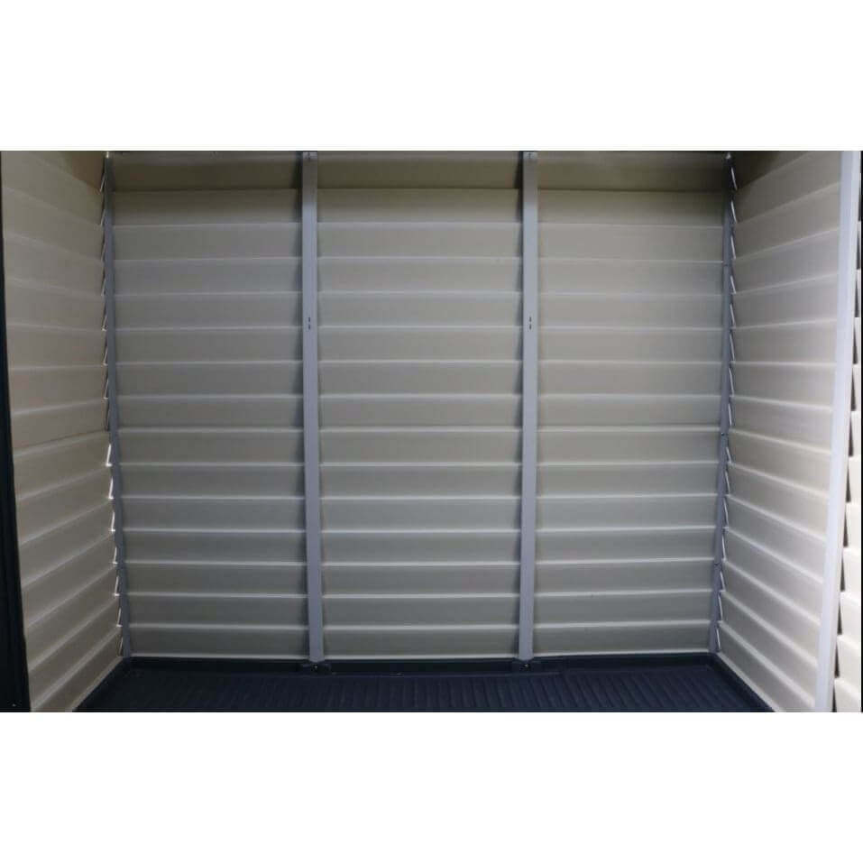 Duramax 10.5' x 8' Storemax Plus Vinyl Shed Kit with Floor 30225 interior wall view showing wall supports