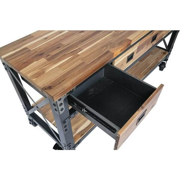 Duramax Darby 72" Metal & Wood kitchen island Desk w/ Drawers 68051 close up open drawer