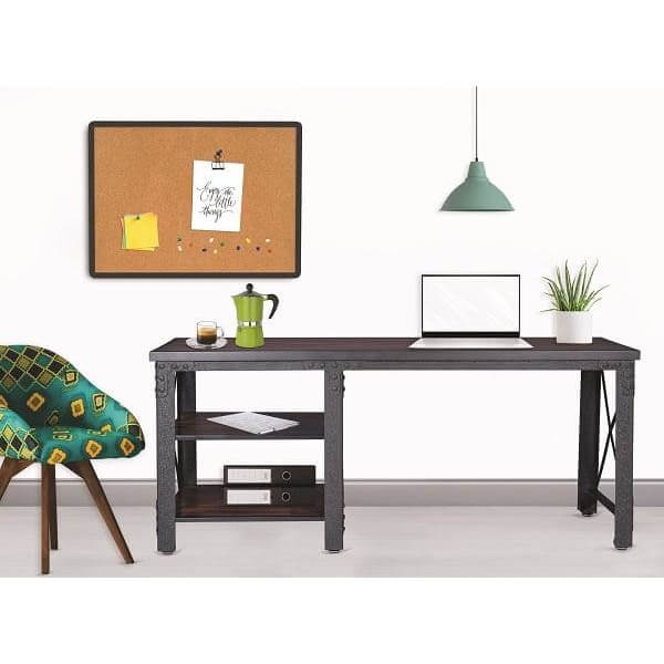 Duramax Weston 72" Industrial Metal & Wood desk with shelves 68052 lifestyle view in office